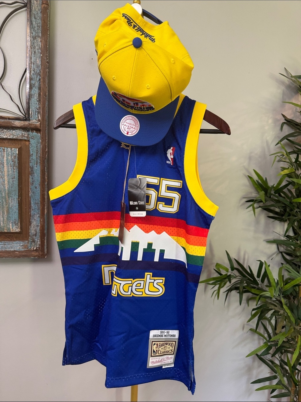 Mitchell & Ness Denver Nuggets swingman Road Jersey 55 Mutombo SnapBack hat NWT